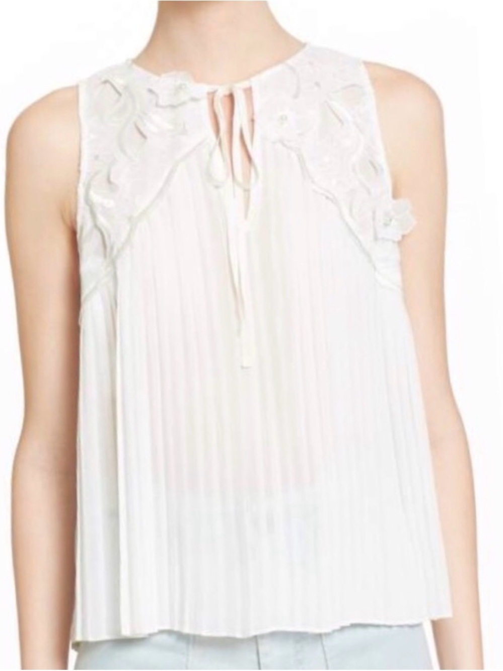 Alice + Olivia Pleated Floral Lace Top Ivory Size M
